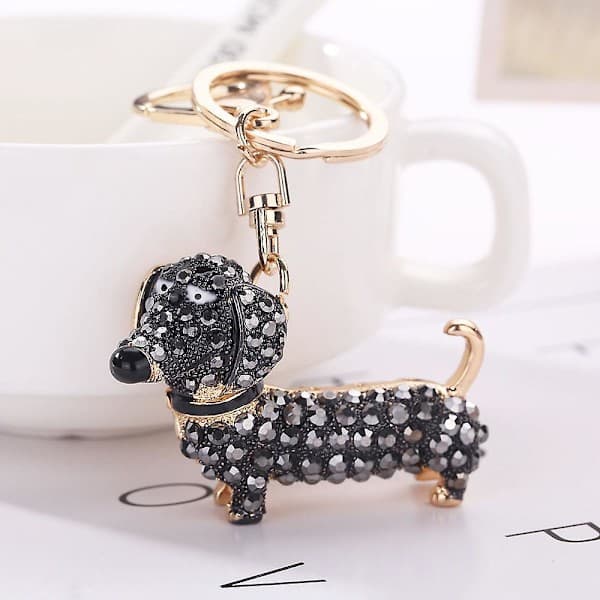 Crystal Dachshund Keychain Bag Pendant Car Holder Keyring Fine