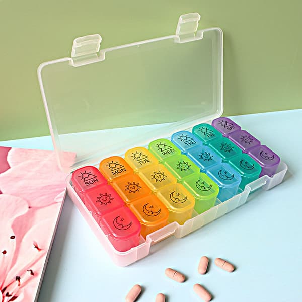 Weekly Dosage Box Morning, Noon and Evening Large Pill Box 7 Day Pill Box Weekly Pill Box 3 Compartments (Seven Colors)