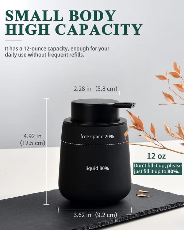 1-pak - Sort - Sæbedispenser - Lotionflaske - med - Stor - Pumpe - 400ml - Egnet - Badeværelse - Bruser - Keramik - Moderne