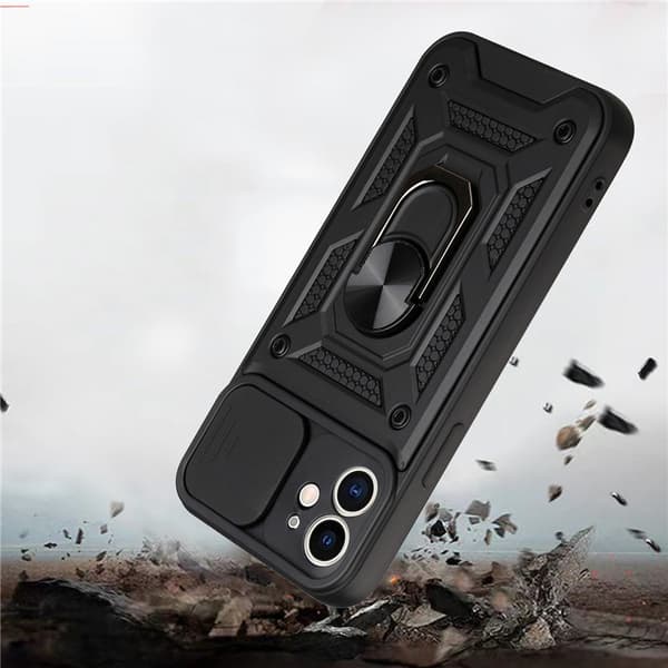 Black iPhone 13 Pro Max Case with Sliding Camera Cover and Stand, Built-in 360° Rotating Ring Holder Magnetic Case for iPhone 12 / 13