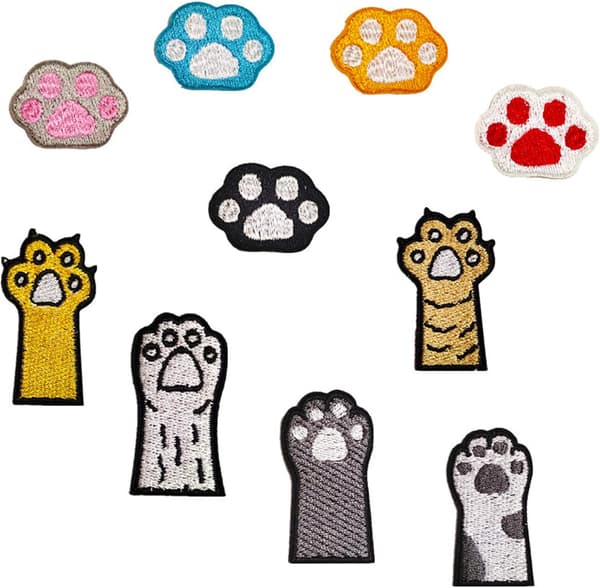 10 st broderade stryklappar set, katt tass applikation