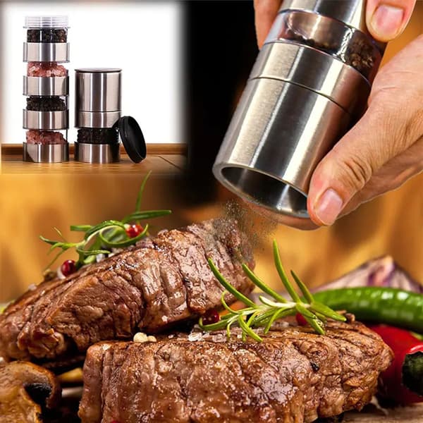 5-i-1 grillpepperkvern Stablebart multifunksjonelt krydderkvernverktøy for camping Sølv Silver