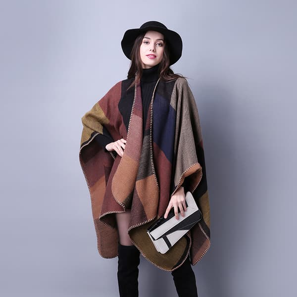 Khakifarget cape sjal, dame skjerf cape tykk, elegant, varm,