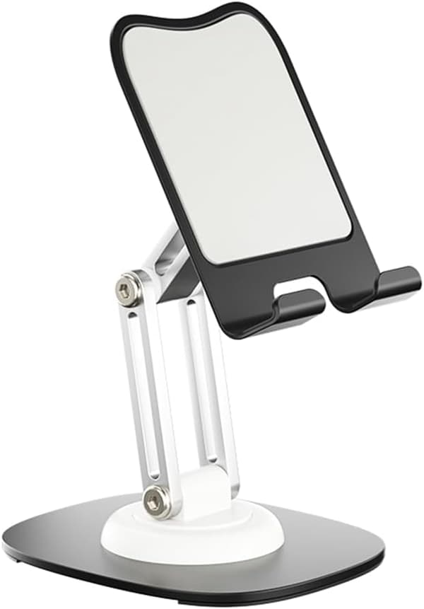 Telefonstativ for skrivebord med 360 graders roterende metallbase, sammenleggbart bærbart stativ, kompatibelt med