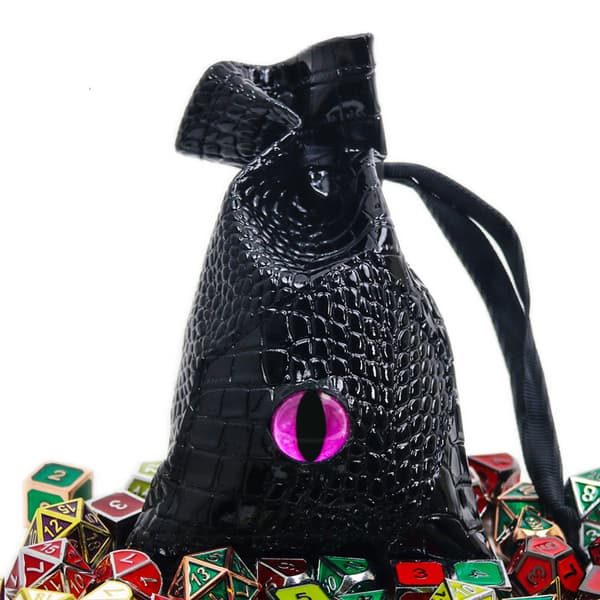 Lær terningpose for D&D Dungeons & Dragons rollespill med snøring for gaver av mynter og tilbehør Rundt øye