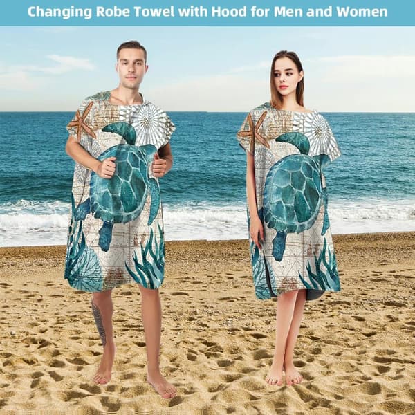 (Sea Turtle) Surf Poncho Towel, Microfiber Quick Dry Fabric Surf Changing Robe with Hood