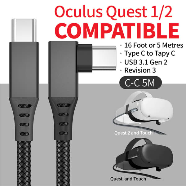 Linkkikaapeli USB-C Oculus Quest 2:lle, musta, 5 metriä
