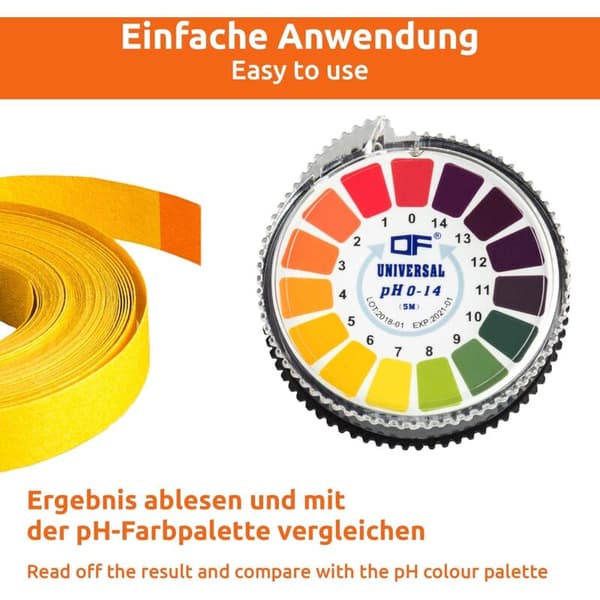 Universal pH-testpapper pH-testremsor Rulle med pH-testremsor, pH-mätning Fullt omfång 0-14, 5 m/rulle (2 st)