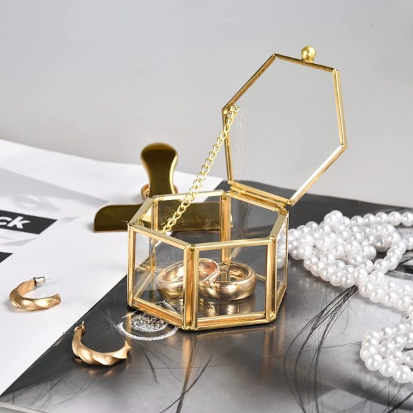Ringbox ringbox glas smyckeskrin geometrisk förvaring ringar örhängen halsband för vardagsrum bröllop gold