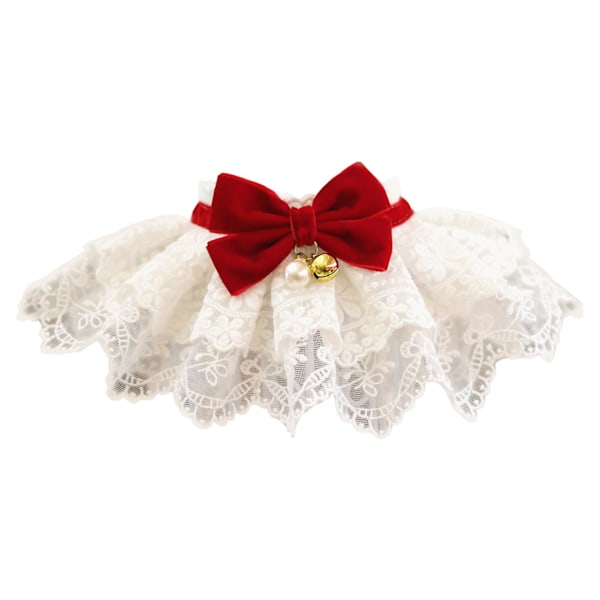 Flot blødt tekstur Fashionable Flocking Bowknot Lace Hunde Kat Halsbånd Med Lille Klokke Red XS