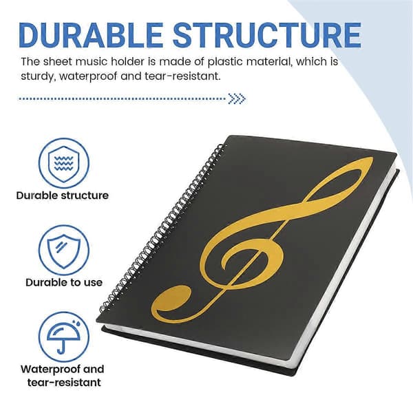 Sheet Music Folder, 60 Pages, Notes/Holder, Fits A4 Letter Size, Writable & Removable Choir Fo