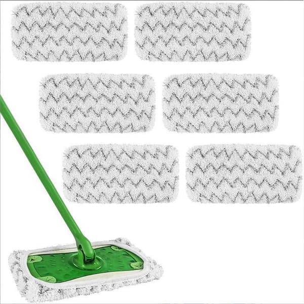6 stk Mikrofibermoppkluter for Swiffer Sweeper Mopp Refill Dampmopp, Våtservietter Trekk Gjenbrukbare Vaskbare Moppputer for Flisegulv