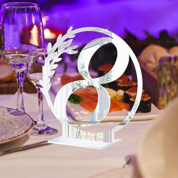 (1-20) 20 nummererte akrylplater - sølv med base