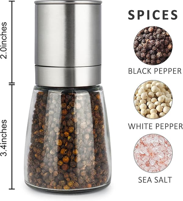Pepper mill with adjustable coarseness, stainless steel grinder for salt and pepper