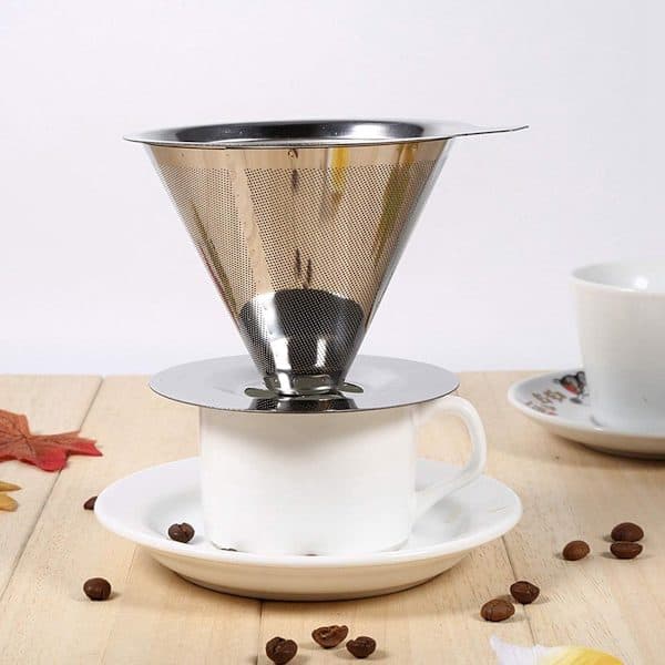 Genanvendelig kaffefilterholder i rustfrit stål, velegnet til manuel kaffebrygning, dobbeltfilter.