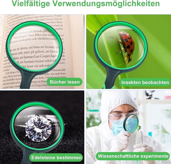 Forstørrelsesglas til børn, læseglas, forstørrelsesglas til ældre, bøger, aviser, insektobservation videnskabeligt eksperiment, skridsikker gummi