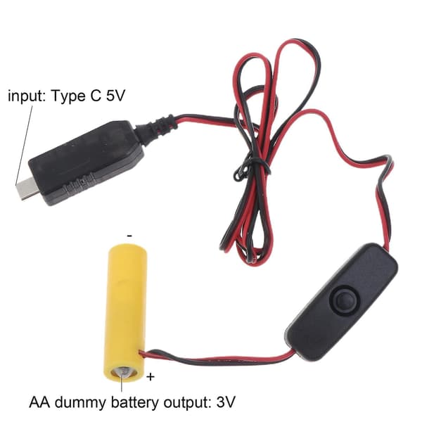 3V AA-batterieliminator USB-C strömförsörjning ersätter 2xAA-batterier med strömbrytare