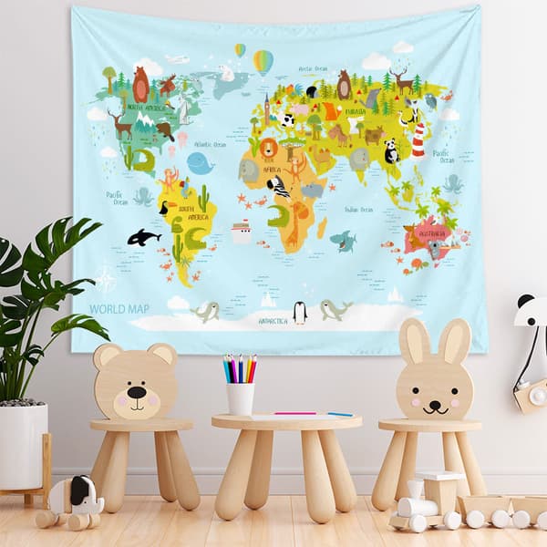 World Map Tapestry Curtain Velvet Room Decoration