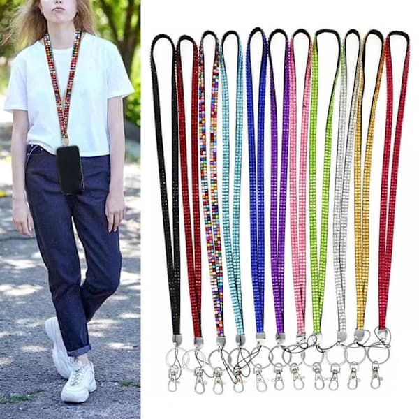 Bling Kristall Nyckelband Strass ID Nyckelband VIT vit