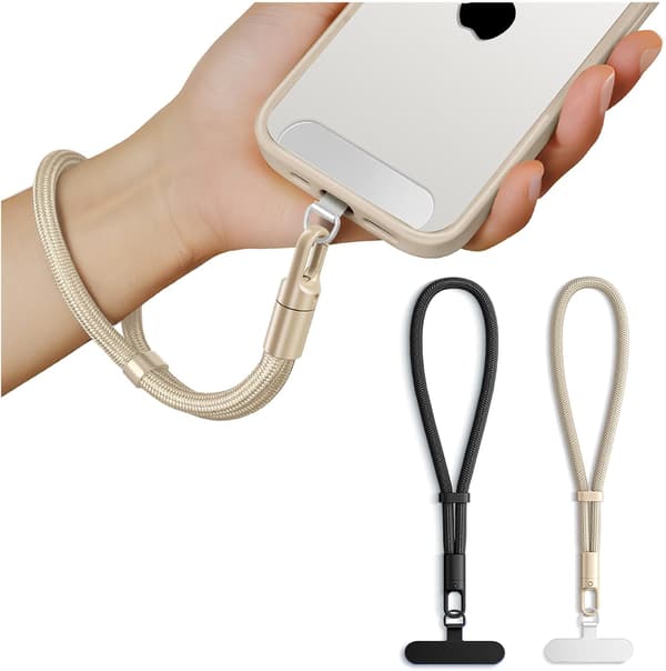 Telefonrem, 2-pack, handledsrem med fästen för smartphones (Svart, Beige)