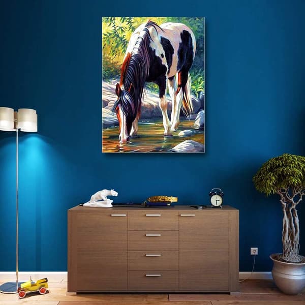 DIY 5D Digital Diamond Painting Set Horses by the River, Diamond