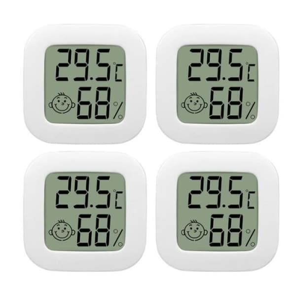 4-pak Mini LCD Indendørs Termometer Hygrometer Højpræcisionsmonitor med Luftikon til Køkken og Børneværelse