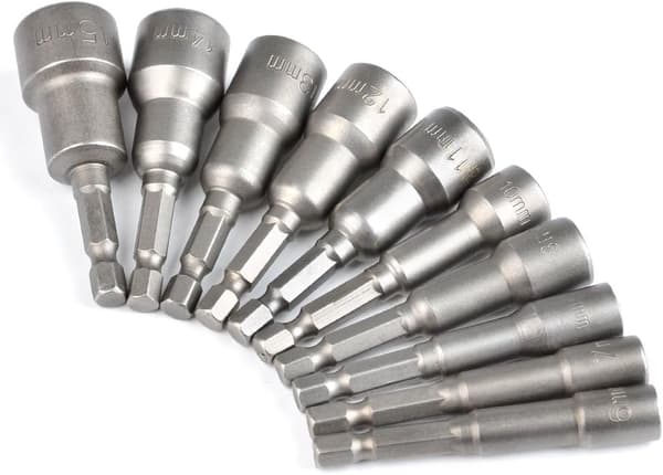 10 pcs Magnetic Hex Socket Set 6-15mm Impact Driver, Magnetic, ZQKLA