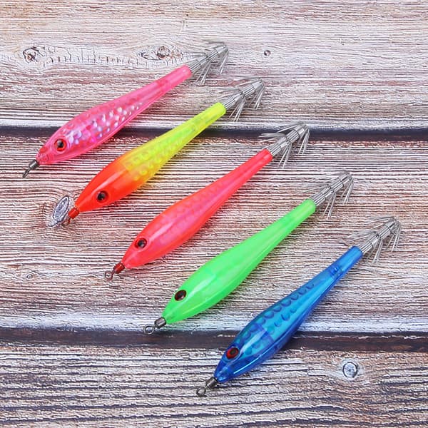 5 st Luminous Squid Jigs Artificial Fishing Lures with 2 Layer Hooks Fishing Accessories