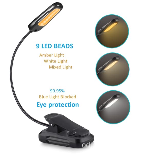 Læselampe 9 LED læselampe klemme USB genopladelig 9 B