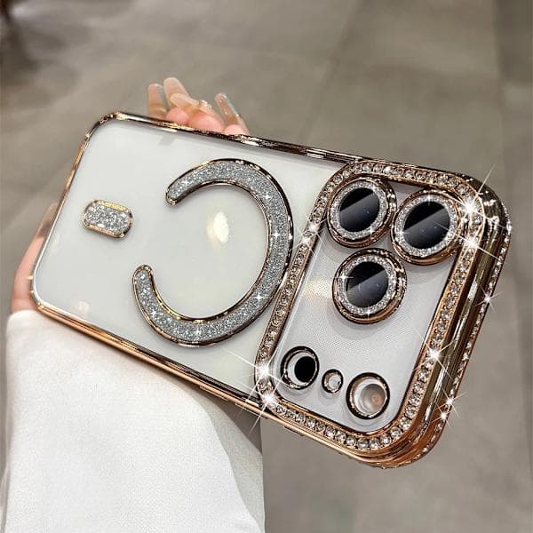 Luksuriøst jentefutteral Bling Diamond Linsebeskyttelse Magsafe-futteral Kompatibel iPhone 16 15 14 13 12 11 Pro Max Gull TM iPhone 11 Pro Gull TM iPhone 11 Pro