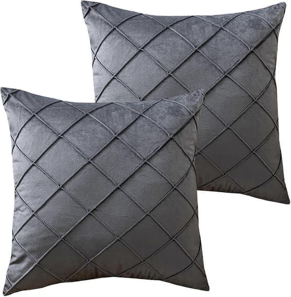Sett med 2 dekorative pynteputer i fløyel med striper til sofa soverom - 42 x 42 cm, grå