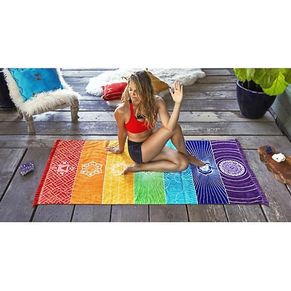 Regnbue Boho Strandmåtte Mandala Tæppe Stribet Vægtæppe Tapestry Sjal Yogamåtte