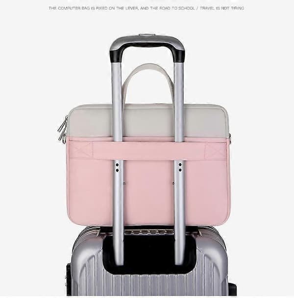 Laptop Bag PU Large Capacity Shoulder Diagonal Bag for Dell, Lenovo 15.6 inch Pink