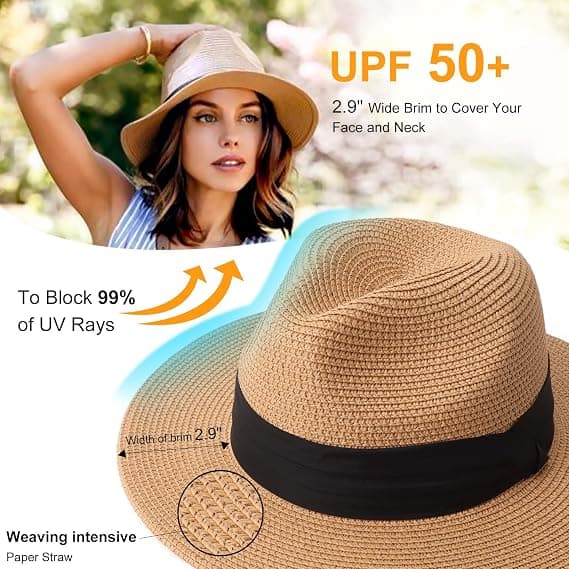 Dam och herr halmhatt Panama hatt sommar bred brätte solhatt Anti-UV för strand resor solhatt