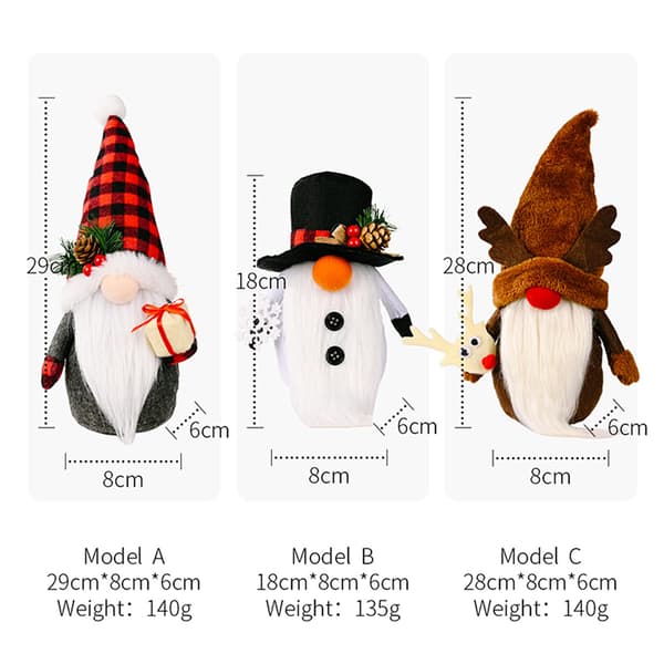 3-pack jultomte-prydnader - tomte, snögubbe och ren - handgjorda svenska skandinaviska tomtar