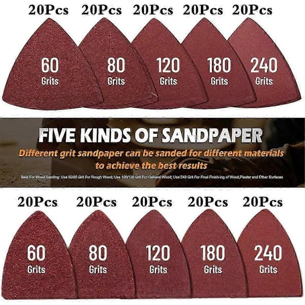 208-piece Sanding Kit for Oscillating Tools, with Triangular Sanding Pads and Finger Sanding Pads, for Fin