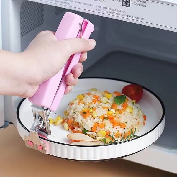 Pink Silicone Scalded Bowl Clips - Dish Tongs - Practical Kitchen Utensil for Moving Pot, Pan, Bowl