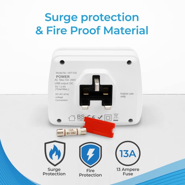 Kaksoispistokesovitin - Pistokesovitin 3 USB-portilla UK 13A