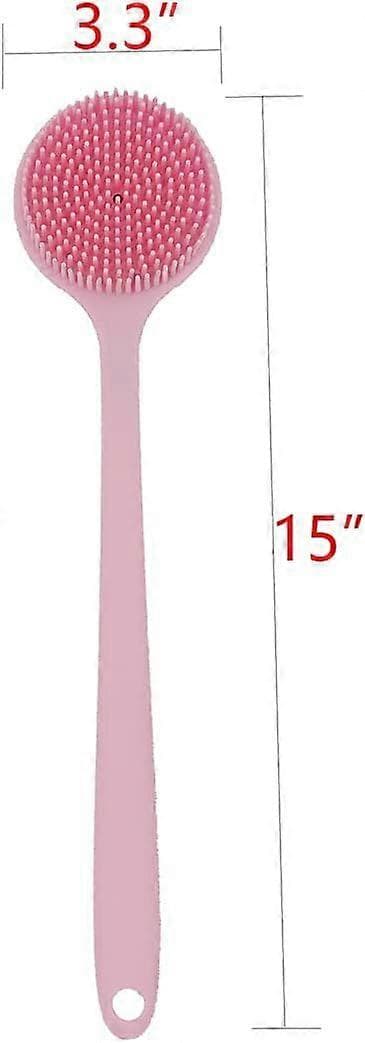 Silikonryggbørste for dusj, myk badekroppsbørste med langt håndtak (rosa)