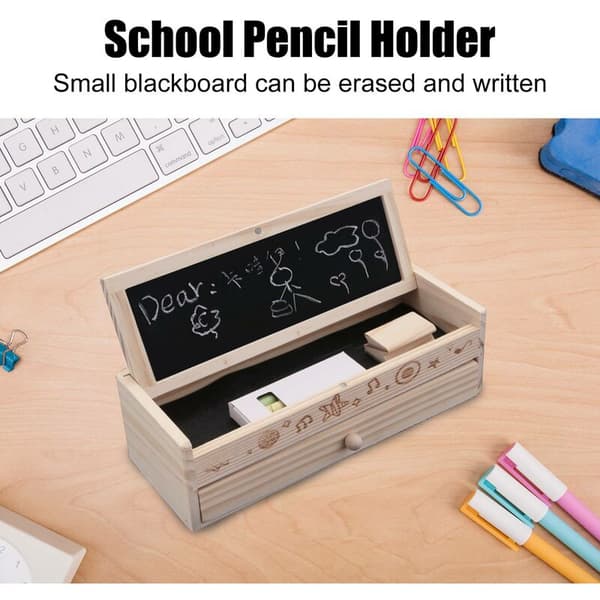 Monitoiminen puinen penaali liitutaululla Wood Color Schoolilta