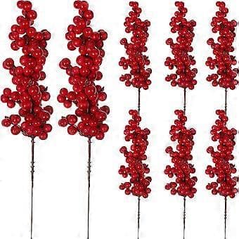 8 stk. juledekorasjon røde frukter simuleringsblomstdekor for girlander gave DIY