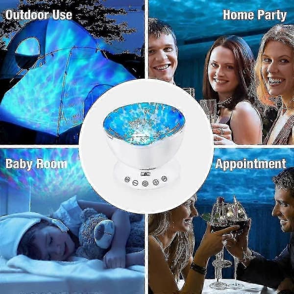 Ocean Wave-projektor, LED-nattlampe med 7 lysmoduser og musikkspiller