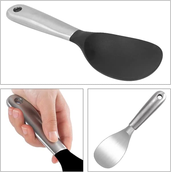 Silikoneske i rustfrit stål til ris, risske i rustfrit stål, non-stick varmebestandig ske, køkkenredskab til hjemmerestaurant