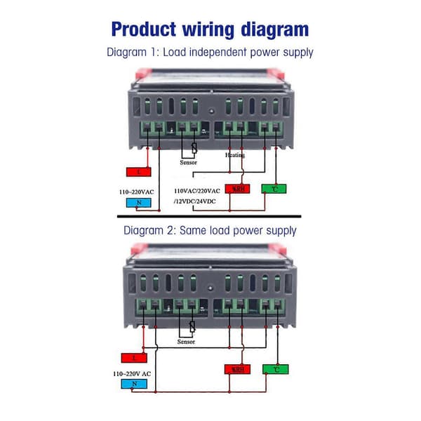 STC-3028 Digital Display Temperatur- og Fuktighetskontrollmåler med Integrert Sensor (12V)