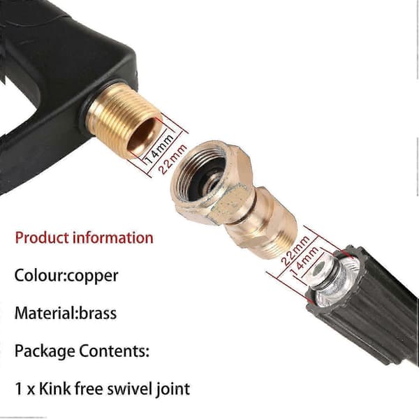 Tryckmunstycke med svivel, gratis slangkoppling, vridningssäker metrisk M22 14 mm anslutning, 3000