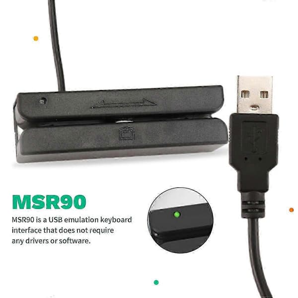 Magnetisk kortleser MSR90 USB-kompatibel med POS-system Svart Svart