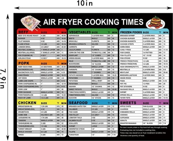 Kokebøker - Airfryer Tilbehør Tilberedningstider, Airfryer Magnetisk Jukselapp, Airfryer Tabell Magnetisk Ark - Hurtigguide for Matlaging &