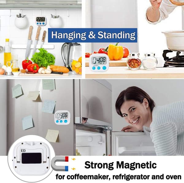 Vit 2-pack digital kökstimer för matlagning, stora siffror, högt alarm, magnetisk baksida, stativ, matlagningstimer för bakning