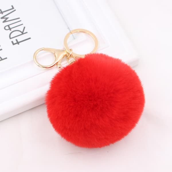 1 stk rød dame kunstig pels fluffy bold nøglering nøgleholder håndtaske_OF