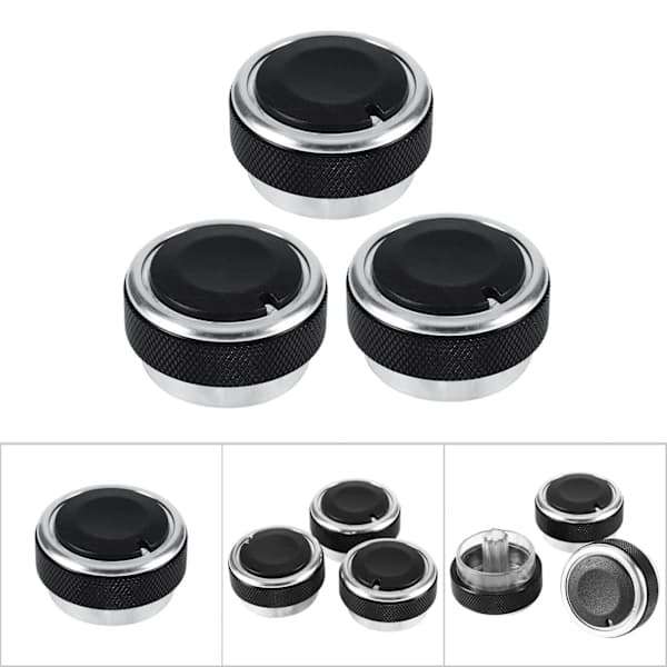 Aluminum A/C Knobs for Car Air Conditioning, Thermostat Knobs Easy to Install Quality Material for Most Car Models Black (3 Pcs)